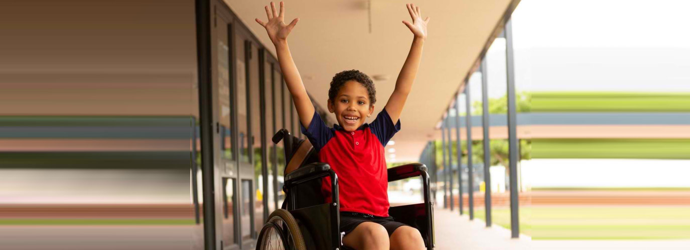 kid happily raising his hands